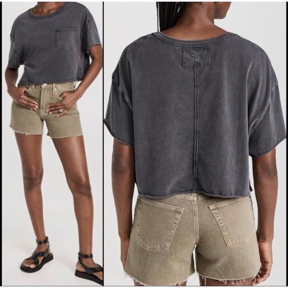 Free People We The Free Fade Into You Crop Boxy Pocket Tee Black XS NEW